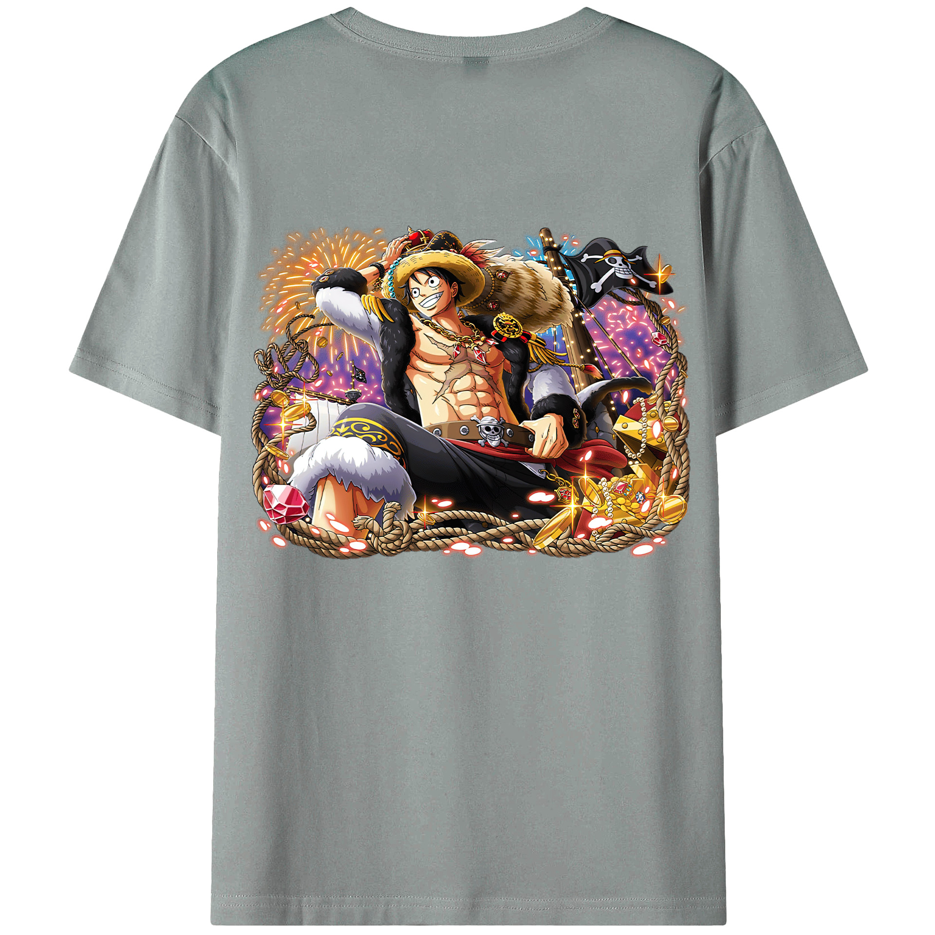 ワンピース モンキー・D・ルフィ ONE PIECE Monkey D. Luffy 綿100％ メンズ半袖Tシャツ（バックプリント） 通気性